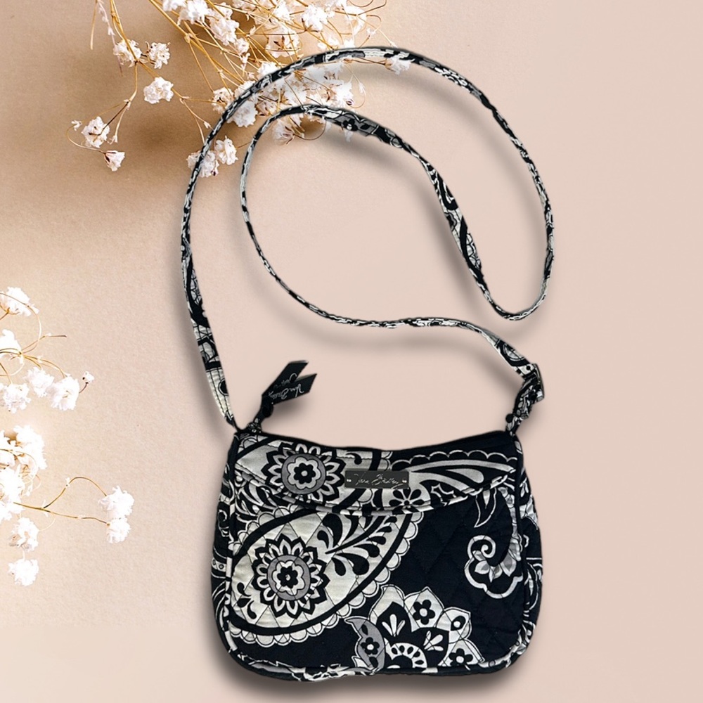 Vera Bradley Midnight Paisley Black White Crossbody Hipster Purse Shoulder Bag
